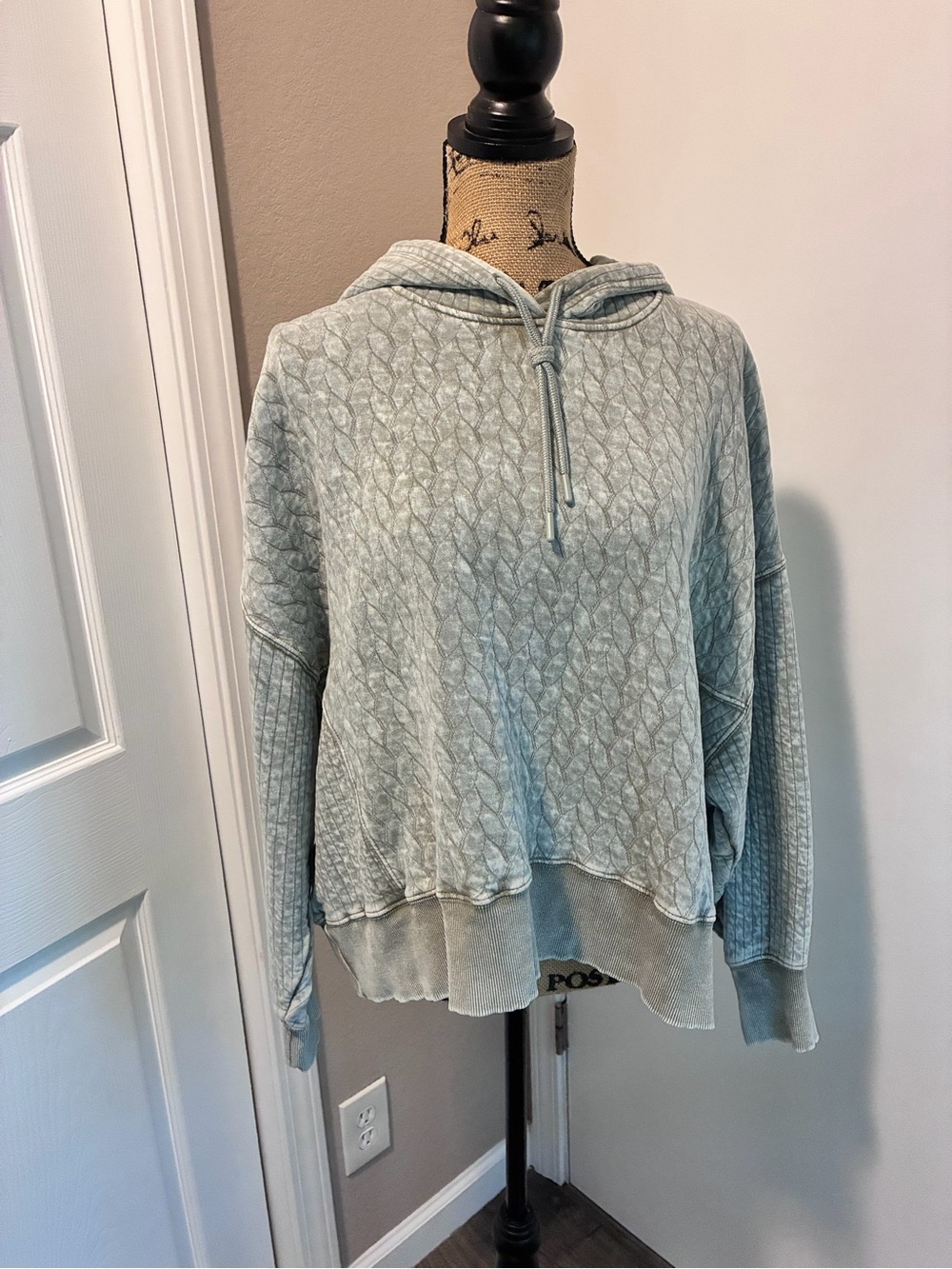 Washed Sage Quilted Pullover Hoodie